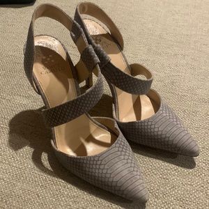Vince Camuto grayish tan heels snakeskin print